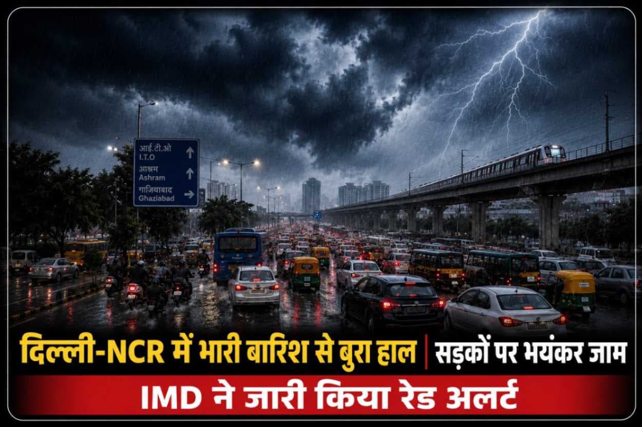 दिल्ली-एनसीआर में बारिश का कहर, सड़कों पर लगा भीषण जाम; IMD ने जारी किया रेड अलर्ट |