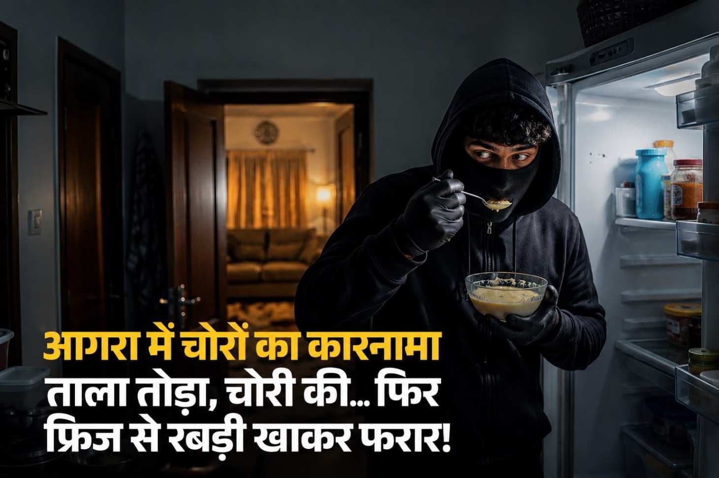 आगरा में दिनदहाड़े चोरी की बड़ी वारदात, लाखों का माल समेटने के बाद फ्रिज से रबड़ी खाकर फरार हुए चोर,
