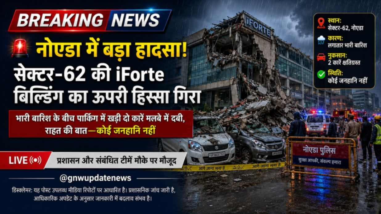 नोएडा सेक्टर-62 स्थित iForte बिल्डिंग का ऊपरी हिस्सा ढहा, भारी बारिश के बीच मची अफरा-तफरी